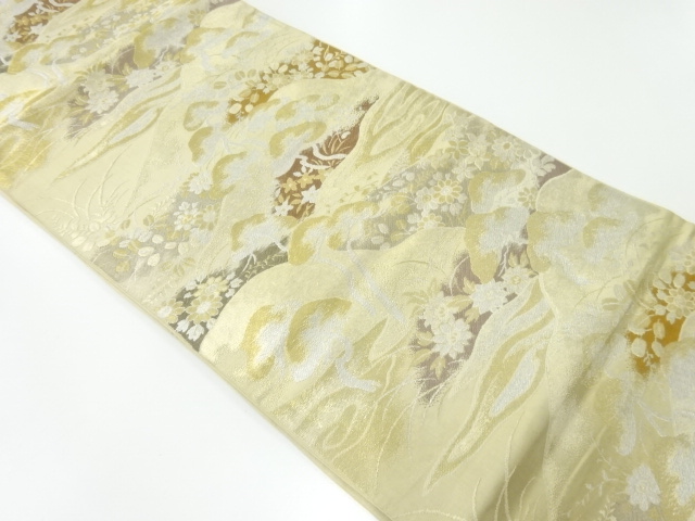 JAPANESE KIMONO / ANTIQUE FUKURO OBI / SILK / WOVEN FLORAL PLANTS